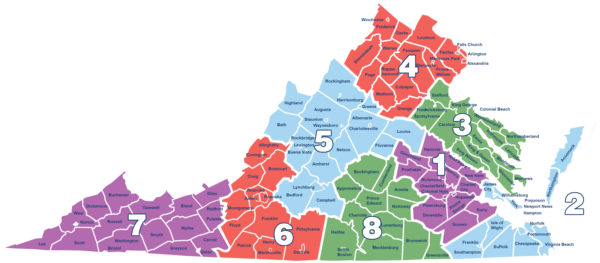 bản đồ 8 vùng của Virginia